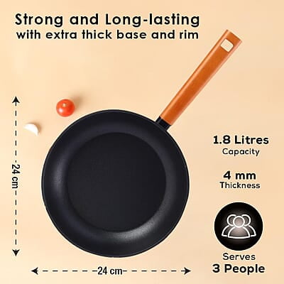 Wonderchef Caesar Forged Virgin Aluminium Fry Pan, 24cm, Black, Healthy Greblon C3