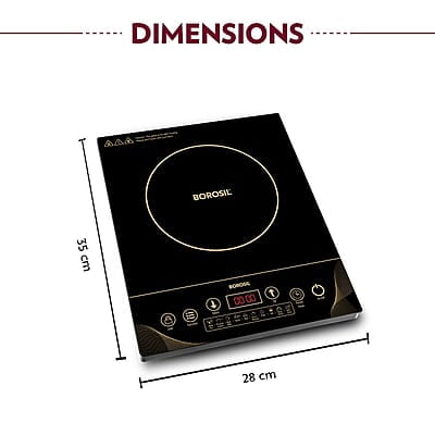 Borosil Smartkook-TC14 Electric Induction Cooktop, Glass Surface, Energy Saving, Flame-free Cooking, Black, 2000W