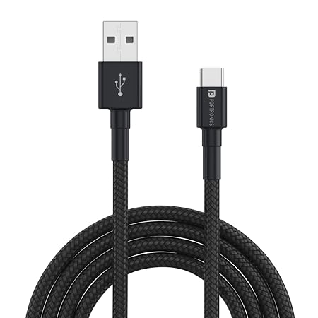 Portronics Konnect B Type C Cable with 3.0A Output, Nylon Braided, Fast Data Sync, Tangle Resistant, 1M Length(Black) Portronics Konnect B Type C Cable with 3.0A Output, Nylon Braided, Fast Data Sync, Tangle Resistant, 1M Length(Black)