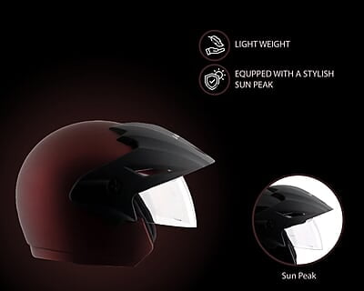 Vega Cruiser ISI Certified Matt Finish Lightweight & Compact with Peak Open Face Helmet for Men and Women with Clear Visor