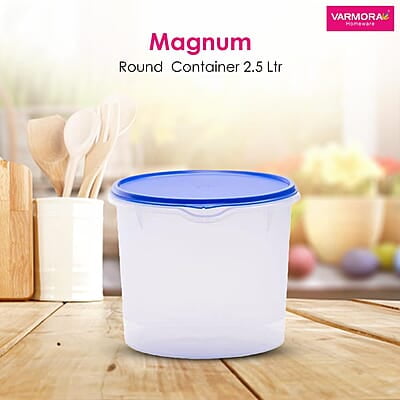 Varmora Magnum Round Smart Kitchen Storage Plastic Container – Blue Lid (2.5 Litres) (Pack of 5) Varmora Magnum Round Smart Kitchen Storage Plastic Container – Blue Lid (2.5 Litres) (Pack of 5)