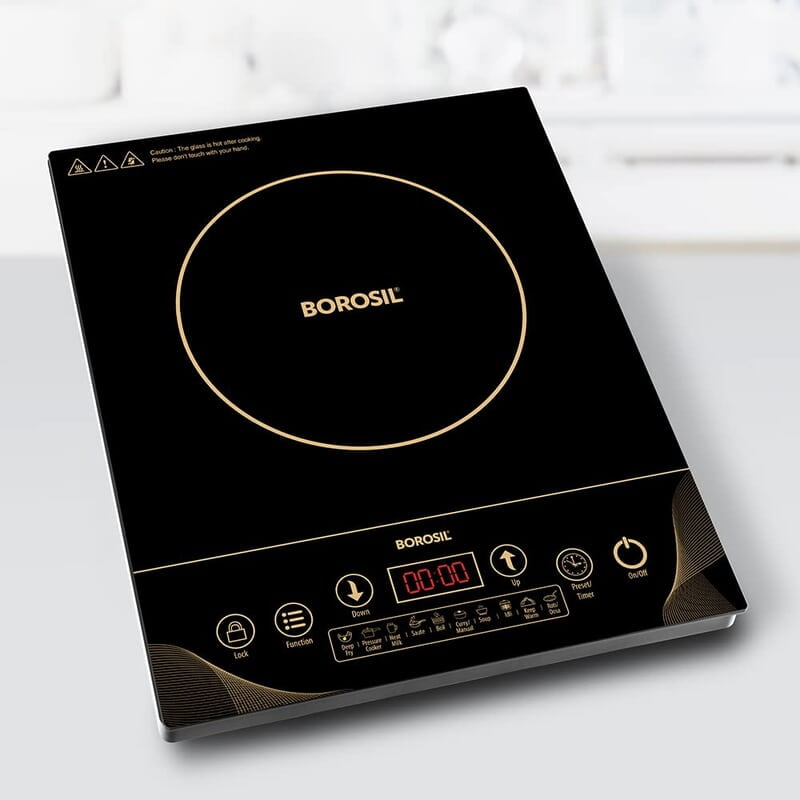 Borosil Smartkook-TC14 Electric Induction Cooktop, Glass Surface, Energy Saving, Flame-free Cooking, Black, 2000W