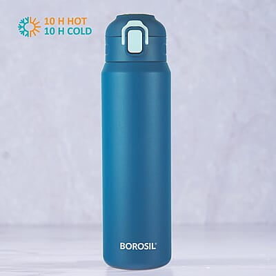 Borosil Aquasport 800 ml Stainless Steel Insulated Water Bottle | Double Wall Vaccum Insulated, Flask | 10 Hours Hot & Cold | Bottle for Office, Gym, School | 1 Year Warranty