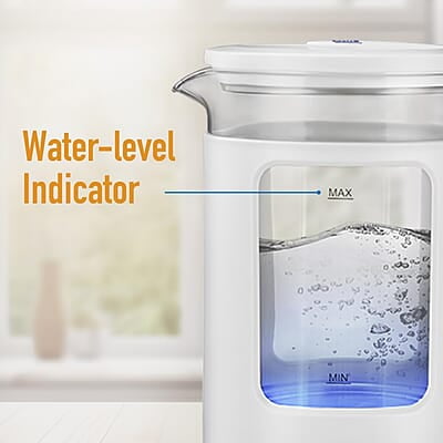 KENT Cool Touch Glass Kettle| 1500W | 1.8L Capacity | 360° Rotating Base | Overheating and Dry Boiling Protection | White