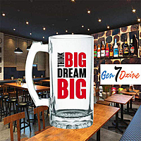 Sublimation Printed Clear Beer Mug With Big Dream Big! Printed Unique Beer Mug