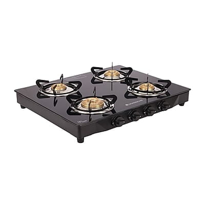 Wonderchef Glory 4 Burner Glass Cooktop, Black 8mm Toughened Glass Ergonomic Knobs Ergonomic Knobs