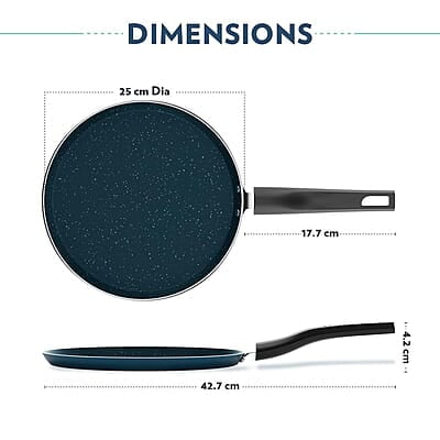 Borosil ProChef Non-Stick Aluminum Flat Tawa 25 cm | Gas Stove Compatible, Thick Uniform Body for Even Heating, Dishwasher Safe | 5 Layer Nonstick Coating, PFOA Free | 1 Year Warranty | Blue