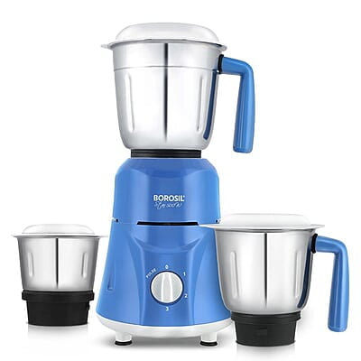 Borosil Star Mixer Grinder, For Wet/Dry Mixing & Grinding, 500 Watts, 3 Jars (400 ml Chutney Jar, 1.2 L Multipurpose Jar, 0.8 L Dry/Wet Grinding Jar), Mixie For Kitchen, Blue