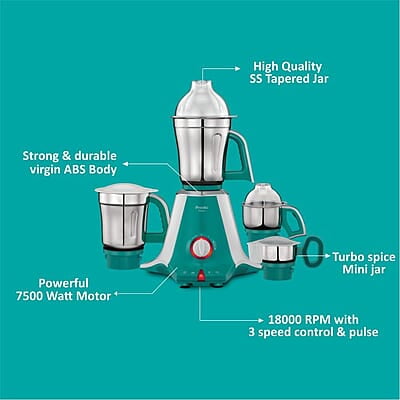 Preethi Aries MG 216 mixer grinder 750 watt, Green, 4 Jars, Vega W5 motor with 5yr Warranty