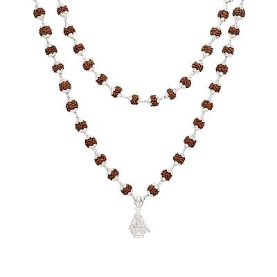 Silver Caped Rudraksha Mala/Chain with Ayyappan Pendent/Dollar