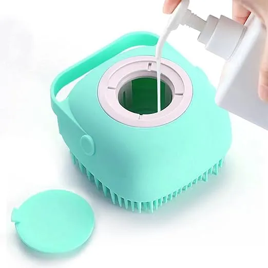 Pet Grooming Bath Massage Brush with Soap and Shampoo Dispenser