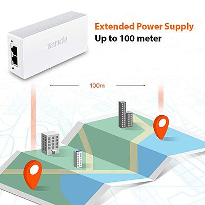 Tenda POE30G-AT Gigabit PoE Injector 30W Output Power | Compliant with IEEE 802.3af/at Standard |Power Distance Extension of up to 100 Meters |Plug and Play Tenda POE30G-AT Gigabit PoE Injector 30W Output Power | Compliant with IEEE 802.3af/at Standard |Power Distance Extension of up to 100 Meters |Plug and Play