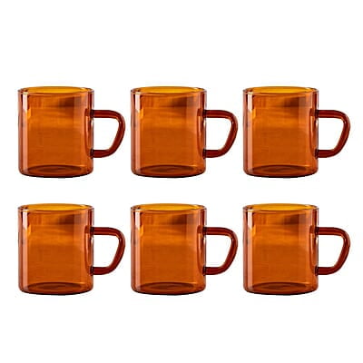 Borosil Classic Amber Mug, Borosilicate Glass, Scratch Resistant, Microwave Safe, Lightweight, for Chai, Green Tea, Milk, Coffee, Cold Coffee, 190 ml, Set of 6 Borosil Classic Amber Mug, Borosilicate Glass, Scratch Resistant, Microwave Safe, Lightweight, for Chai, Green Tea, Milk, Coffee, Cold Coffee, 190 ml, Set of 6