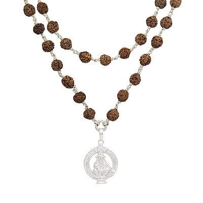 Silver Tied Rudraksha Mala/Chain with Ayyappan Pendent/Dollar
