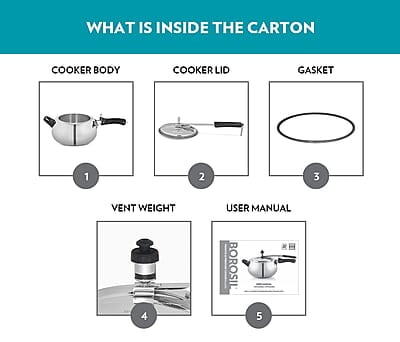 Borosil Pronto Induction Base Stainless Steel Inner Lid Pressure Cooker 5L