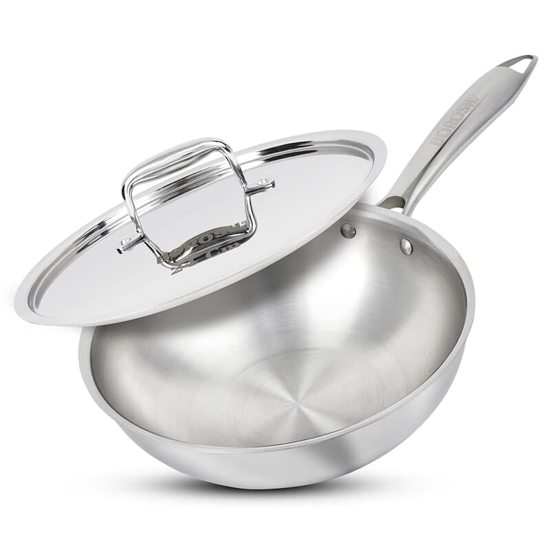 Borosil Cookfresh 2.85 L Tri-ply Stainless Steel Wok with Lid | 24 Cm Kadhai for Deep Fry