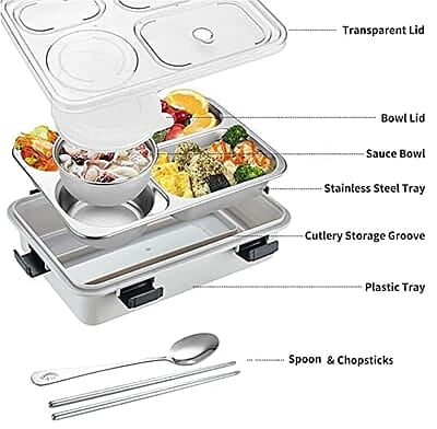 Bear Family Stainless Steel Lunch box| Tiffin Box with 700ML + 150 ML Capacity| Cutlery, Sealed Ring & Airtight container Bear Family Stainless Steel Lunch box| Tiffin Box with 700ML + 150 ML Capacity| Cutlery, Sealed Ring & Airtight container