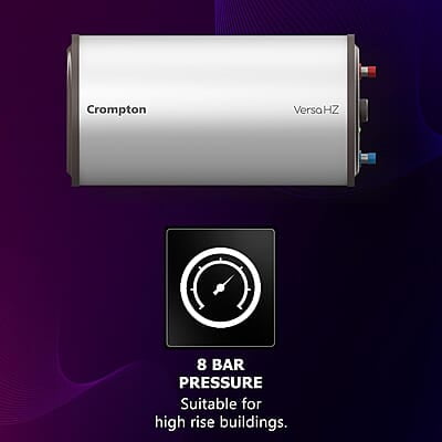Crompton Versa Horizontal RHS 25L Storage Water Heater (Geyser) with Rust Proof Plastic body and Superior Glassline Coating