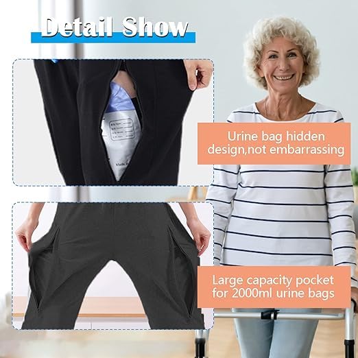 Catheter Leg Bag Pants for Men/Women, Urine Bag Holder Pants with 2 Zippered Side Pockets, Holding 2x2000ml Catheter Bag for Nephrostomy, Foley, Cystostomy, Enterostomy, Urostomy Patients Catheter Leg Bag Pants for Men/Women, Urine Bag Holder Pants with 2 Zippered Side Pockets, Holding 2x2000ml Catheter Bag for Nephrostomy, Foley, Cystostomy, Enterostomy, Urostomy Patients
