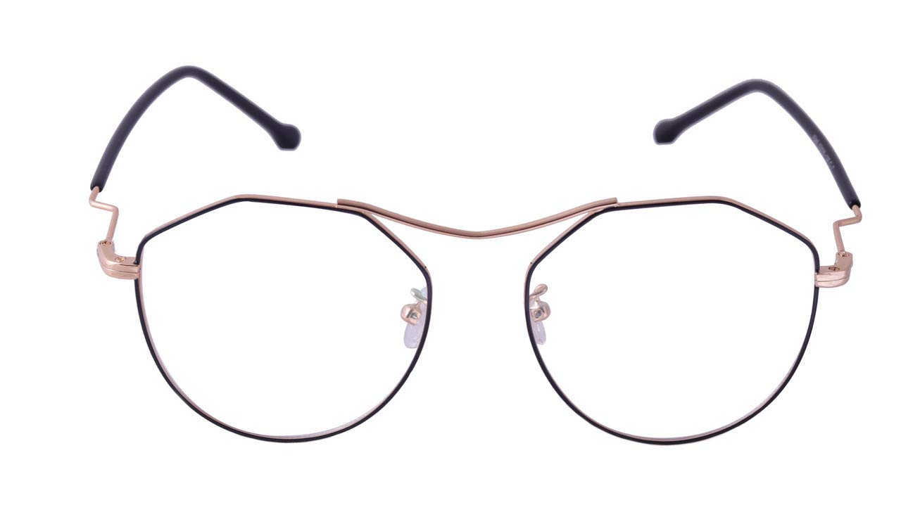 Unisex Oversized Round Spectacle Frame. Gold & Black Color Metal Frame.