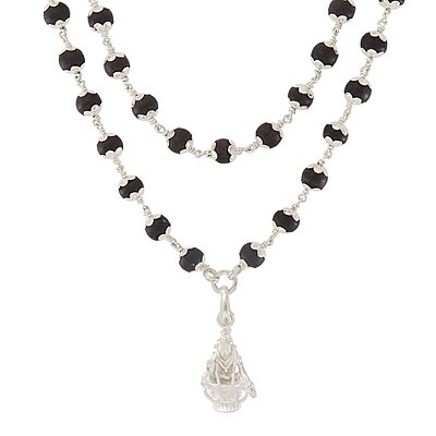 Original Karungali Mala with Silver Ayyappan Pendant – Spiritual Black Wood Mala