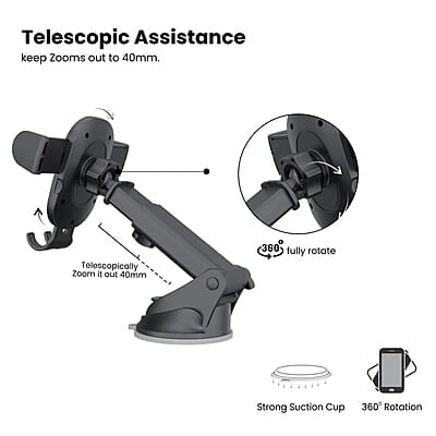 Portronics Clamp M2 Adjustable Car Mobile Phone Holder Stand for Dashboard & Windshield, 360° Rotational, Strong Suction Cup, Compatible with 4 to 6 inch Devices