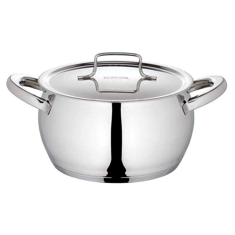 Borosil Stainless Steel Handi Casserole With Lid, Induction friendly, Impact Bonded Tri-ply Bottom, 2.1L