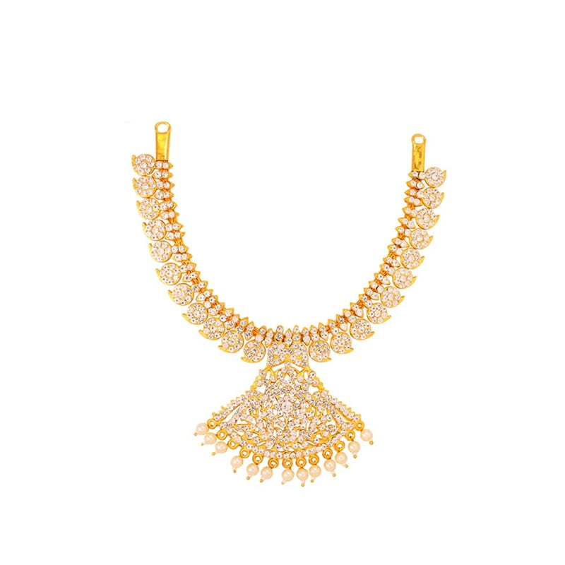 Gold Plated White Stone Attigai Necklace