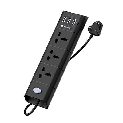 Portronics Power Plate II Extension Board - 1500W - 3 USB Ports, 3 Power Sockets, Overload Protection