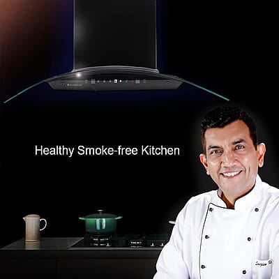 Wonderchef Power Curve Wall-Mount Chimney Auto Clean Function 1200M3/H Suction Capacity 3 Speed Motion SS Baffle filter