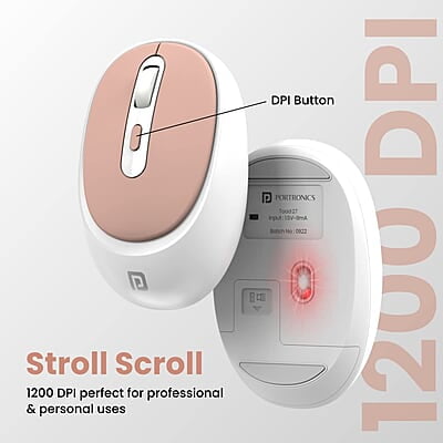 Portronics Toad 27 Wireless Mouse, Silent Buttons, 2.4 GHz with USB Nano Dongle for PC/Mac/Laptop, Auto Power saving Mode, Adjustable DPI Button