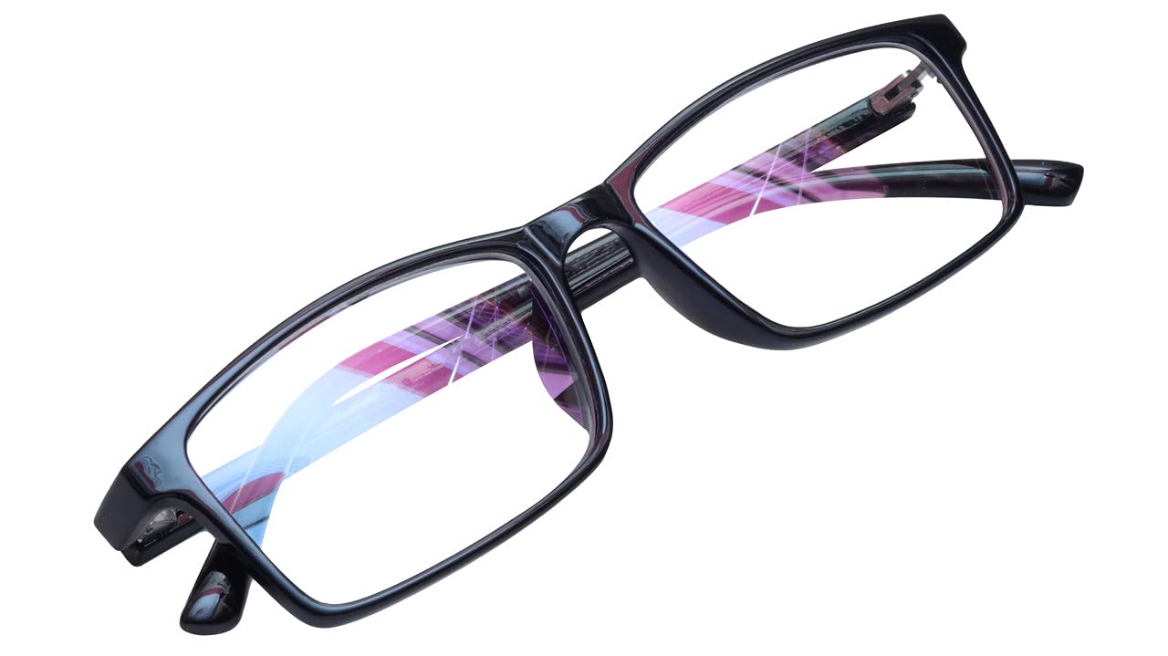 Unisex Large Rectangular Spectacle Frame. Gloss Black Color Frame. Transparent ARC Lens.
