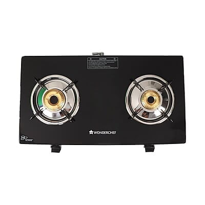 Wonderchef Glory 2 Burner Glass Cooktop, Stainless Steel Drip Tray,Manual Ignition Gas Stove