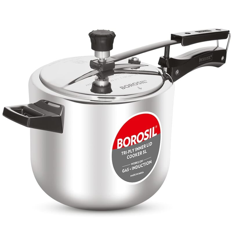 Borosil Triply Induction Base Inner Lid Stainless Steel Pressure Cooker, 5 L