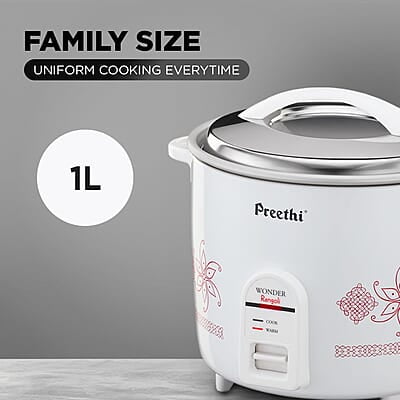 Preethi Electric Rice Cooker, 1 Litre, Single Pan, Anodized and Rustproof Aluminium Pan