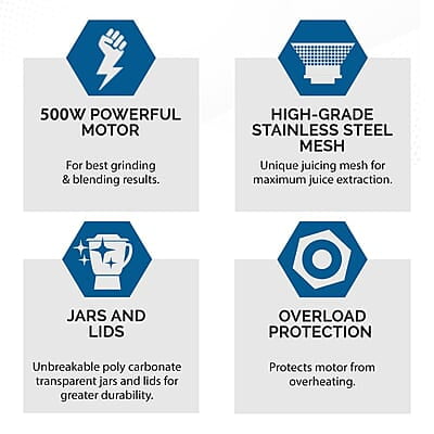 Cromptons Fresh-MIX, Juicer Mixer Grinder (2 Jars, High grade Stainless Steel mesh, unbreakable polycarbonate jar lids)