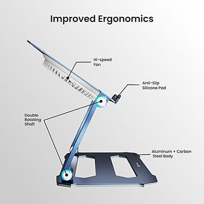 Portronics My Buddy K10 Portable Laptop Stand with Multiple Height Adjustable Angles, Fan-Based Ventilated Bottom