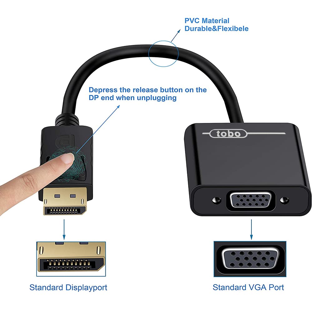 DisplayPort (DP) Male to VGA Adapter Female , Gold-Plated Compatible with Computer, Desktop, Laptop, PC, Monitor, Projector, HDTV TD-260TC DisplayPort (DP) Male to VGA Adapter Female , Gold-Plated Compatible with Computer, Desktop, Laptop, PC, Monitor, Projector, HDTV TD-260TC