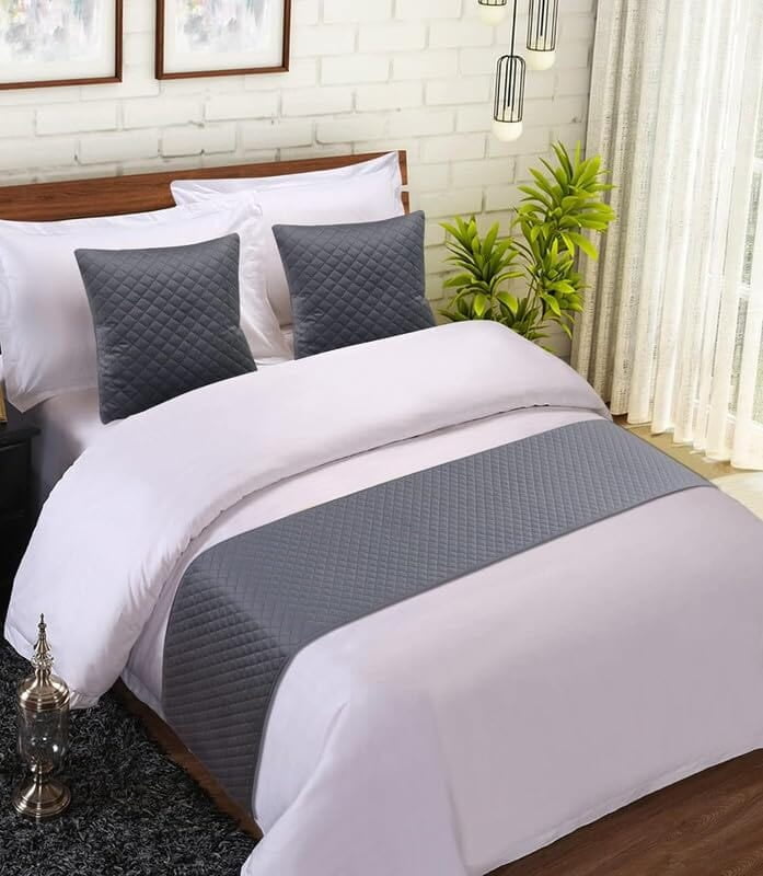 Bed Runner with Cushion Cover - Grey (Classic) Bed Runner with Cushion Cover - Grey (Classic)