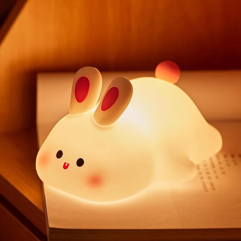 Rabbit Cute Lamp,Bunny Night Light for Kids,Silicone Led Squishy Animal Lamp,3 Levels Dimmable Nursery Nightlight Rechargeable Baby Bedside Touch Lamp