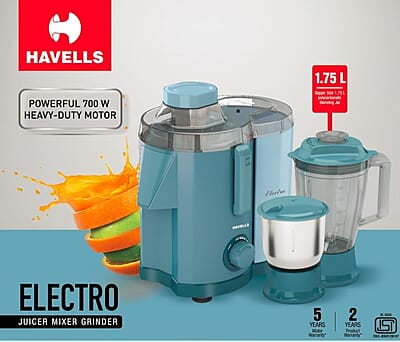 Havells Electro 2 Jar 700 Watts Heavy Duty Juicer Mixer Grinder 2L Detachable Pulp Container Havells Electro 2 Jar 700 Watts Heavy Duty Juicer Mixer Grinder 2L Detachable Pulp Container