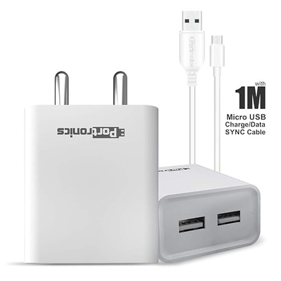 Portronics Adapto 66 POR-1066 2.4A Dual USB Ports Charging Adapter with 1M Micro USB Cable (White) Portronics Adapto 66 POR-1066 2.4A Dual USB Ports Charging Adapter with 1M Micro USB Cable (White)