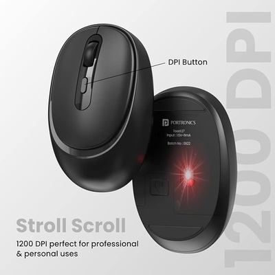 Portronics Toad 27 Wireless Mouse, Silent Buttons, 2.4 GHz with USB Nano Dongle for PC/Mac/Laptop, Auto Power Saving Mode, Adjustable DPI Button(Black) Portronics Toad 27 Wireless Mouse, Silent Buttons, 2.4 GHz with USB Nano Dongle for PC/Mac/Laptop, Auto Power Saving Mode, Adjustable DPI Button(Black)