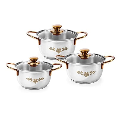 Wonderchef Gold Stanton Stainless Steel 3 piece Casserole Set with Glass Lid Set of 3 (1.6L, 2.3L, 3.1L) Wonderchef Gold Stanton Stainless Steel 3 piece Casserole Set with Glass Lid Set of 3 (1.6L, 2.3L, 3.1L)