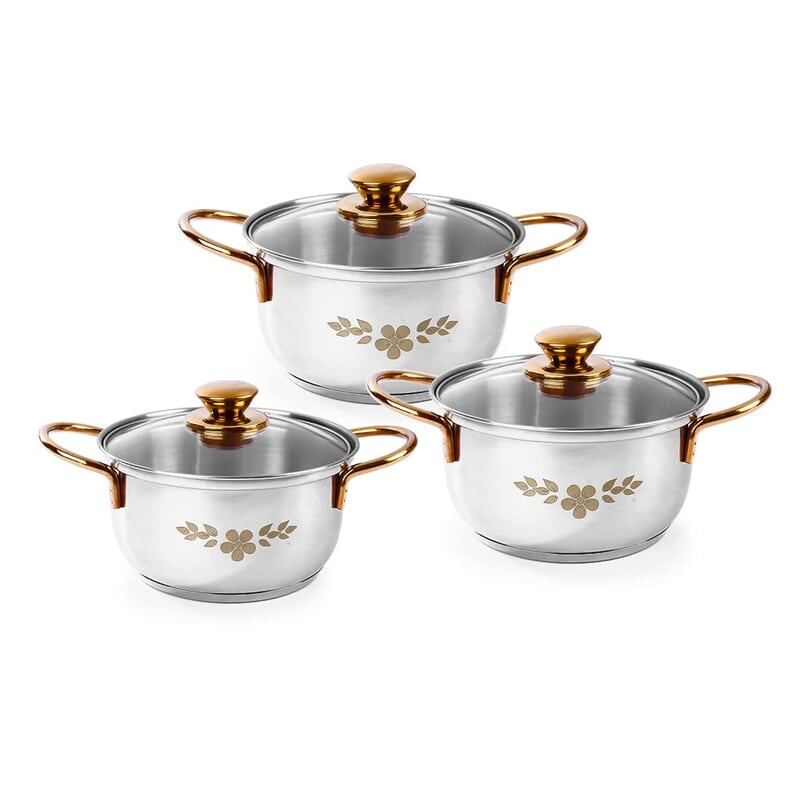 Wonderchef Gold Stanton Stainless Steel 3 piece Casserole Set with Glass Lid Set of 3 (1.6L, 2.3L, 3.1L) Wonderchef Gold Stanton Stainless Steel 3 piece Casserole Set with Glass Lid Set of 3 (1.6L, 2.3L, 3.1L)