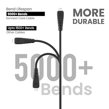 Portronics Konnect Core 8 PIN Cable Tangle-Free with 3A Rapid Charging & 480mbps Data Transmission, 1 Meter Length(Black) Portronics Konnect Core 8 PIN Cable Tangle-Free with 3A Rapid Charging & 480mbps Data Transmission, 1 Meter Length(Black)