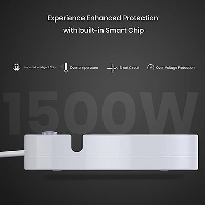 Portronics Power Plate 5 1500W Power Converter with USB Charger & Mobile Holder 3AC Socket + 3USB Ports, 1.5 m Cord Length