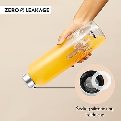 Borosil Artisan Series Roma 1000 ml Narrow Mouth Glass Bottle with Metal Lid | 100% Borosilicate, Fridge Safe, Leakproof, Easy to Carry | Store Water, Lassi, Juice, Smoothies | Dishwasher Safe