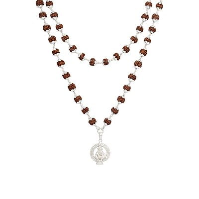 Silver Caped Rudraksha Mala/Chain with Iyyappan Pendent/Dollar