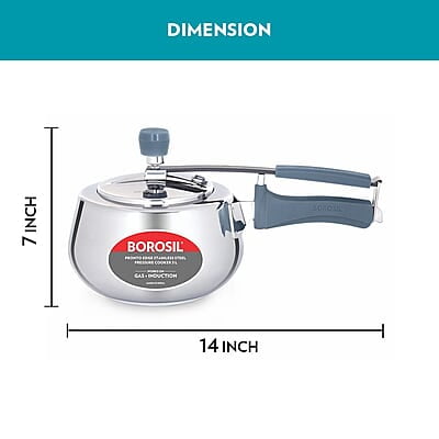 Borosil Pronto Edge Induction Base Inner Lid Stainless Steel Pressure Cooker, 3 L